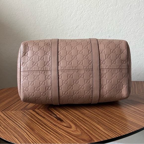 Gucci Gg Monogram Leather Boston Bag Pink Beige - Picture 10 of 16